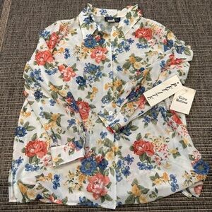 Vintage Willow Ridge Polyester Flowered Long Sleeve Button Down Blouse NWT